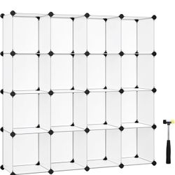 Cube Storage Organizer, Set of 16 Plastic Cubes, Book Shelf, Closet Organizers and Storage, Room Organization, Bedroom Living Room, 12.2 x 48.4 x 48.4