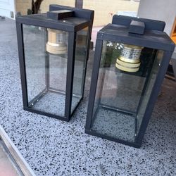 Outdoor Wall Lights 2 Pack, Exterior Wall Sconces, Black and Gold Finish