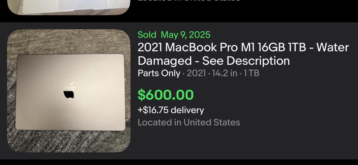 MacBook Pro M1 16GB 1TB 2021, Water Damaged - See Description