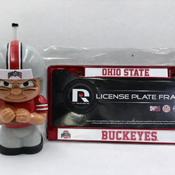 Ohio State Buckeyes Drinking Cup + License Plate Frame Fan Bundle