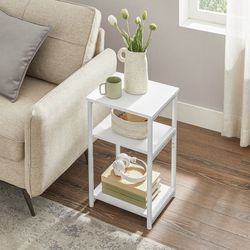 Industrial 3-Tier Tall Side Table,White
