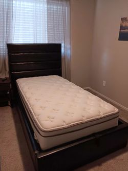 XL Twin-size Mattress and Frame With Headboard & Storage Underneath