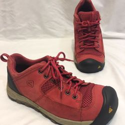 KEEN Red Leather Mesh Hiking Walking Shoes Oxfords Women's Size 7.5 7 1/2