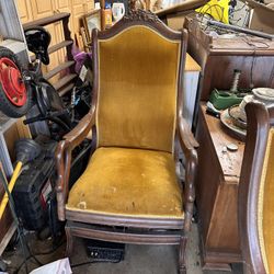 Antique Gothic  gooseneck chair (s)  2  Gold velvet. There are two each for $90.