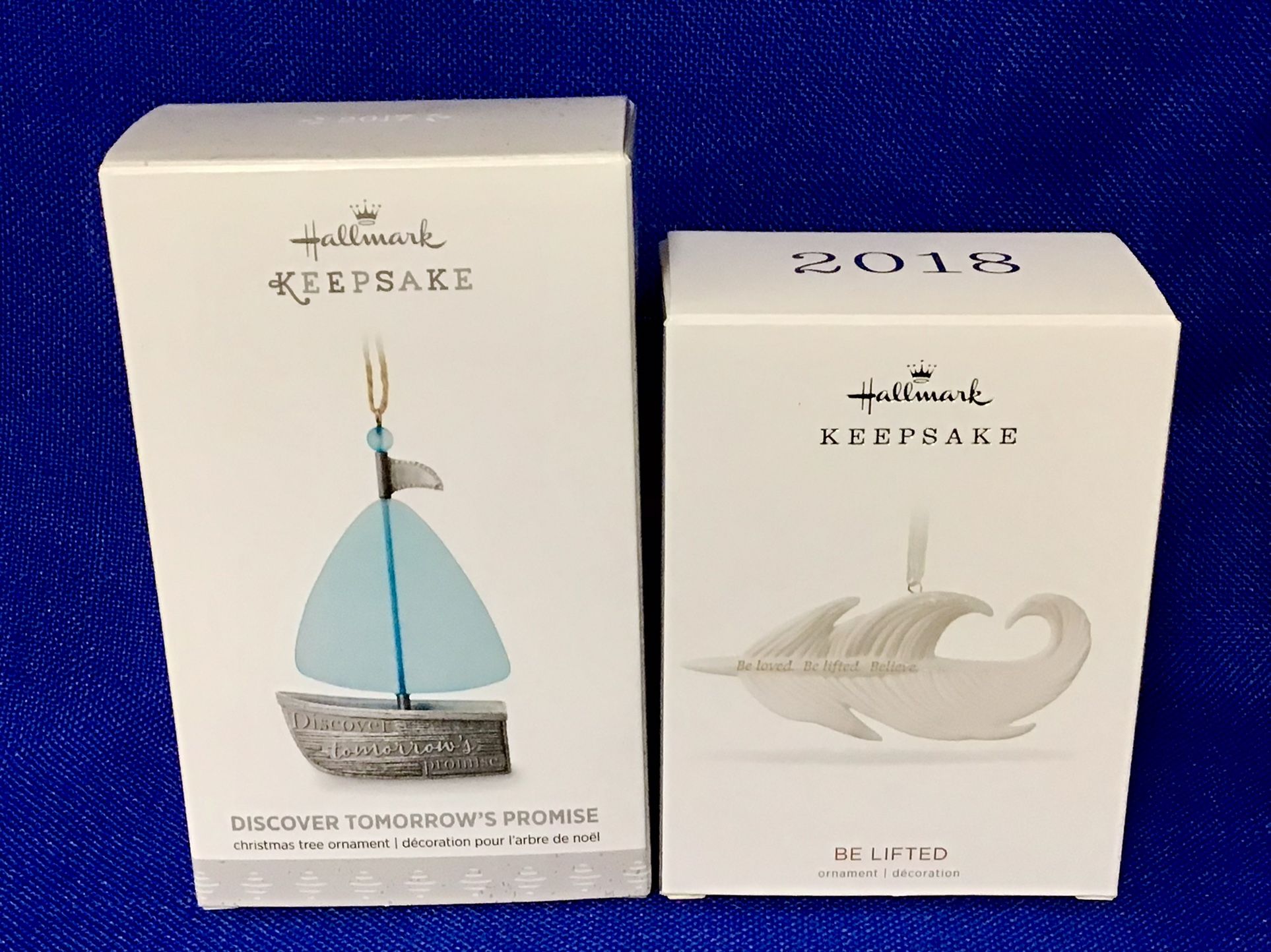 New Hallmark Ornaments Discover Tomorrows Promise Sailboat & Be Lifted Feather