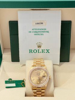 Rolex Preowned  36mm Day Date 18038 Champagne Diamond Dial /18K Y/G Presidential-W/Papers