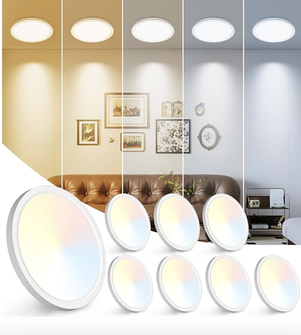 2pk-7 inch LED Ceiling Light, 3000K/3500K/4000K/5000K/6500K Adjustable Flush Mount Light Fixture,1500LM 15W Thin White Flat Lamp for Kitchen Bathr