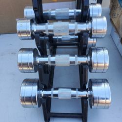 Lot of 3 Pairs of Dumbbells 3 LB, 5 LB & 8LB Chrome Silver Weights Total = 32lb