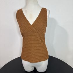 Y2K Brown Ribbed V Neck Tank Top | Fitted Stretch Knit