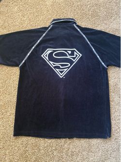 Vintage Y2K 2002 Warner Bros Superman Logo Velour Button Down Shirts Size XL