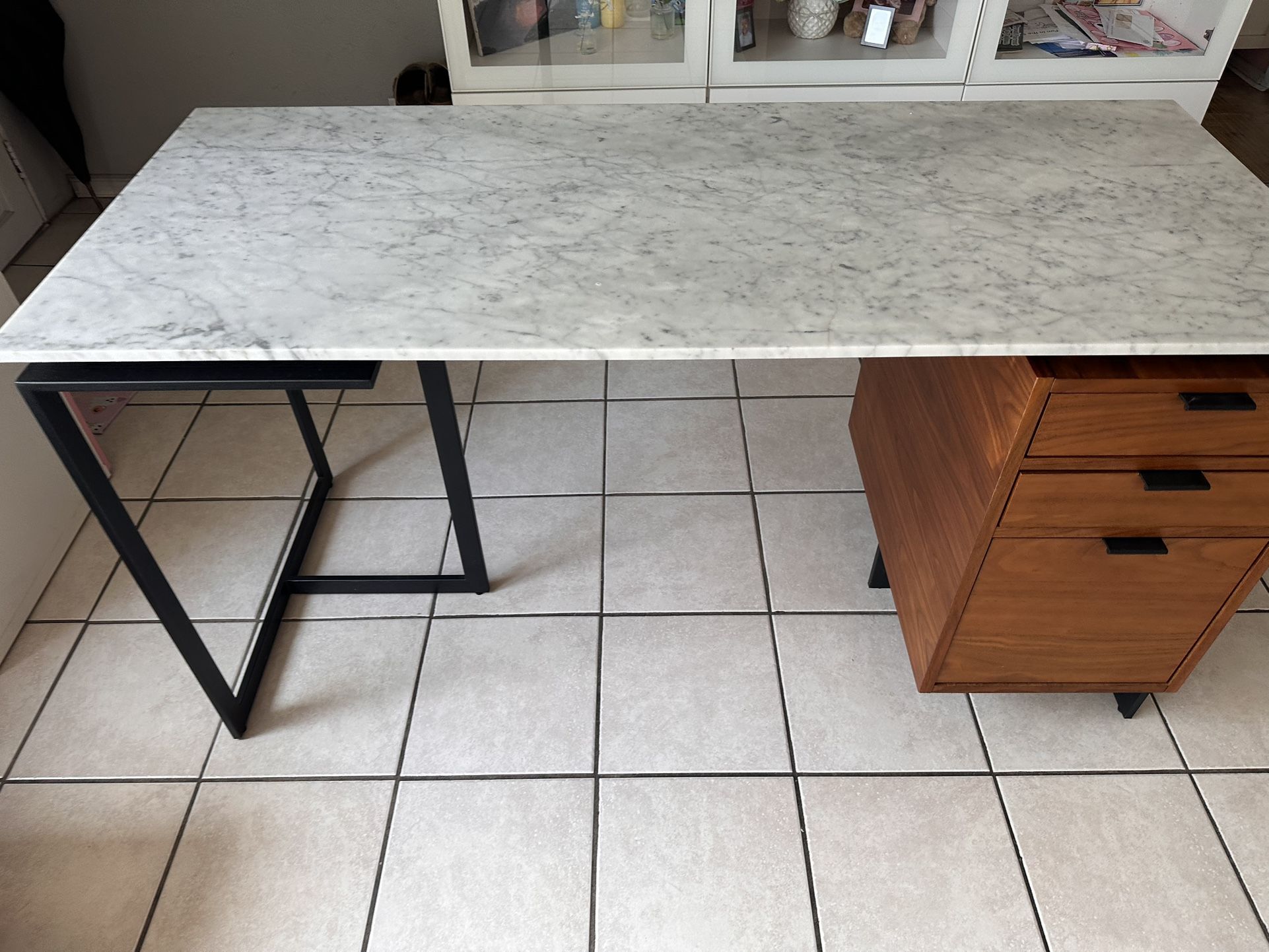 CB2 Fullerton Mid Century Modern Top Marble Desk.