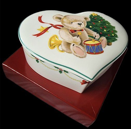 Christopher Stuart Little Drummer Bear Bone China Christmas Trinket Jewelry Box