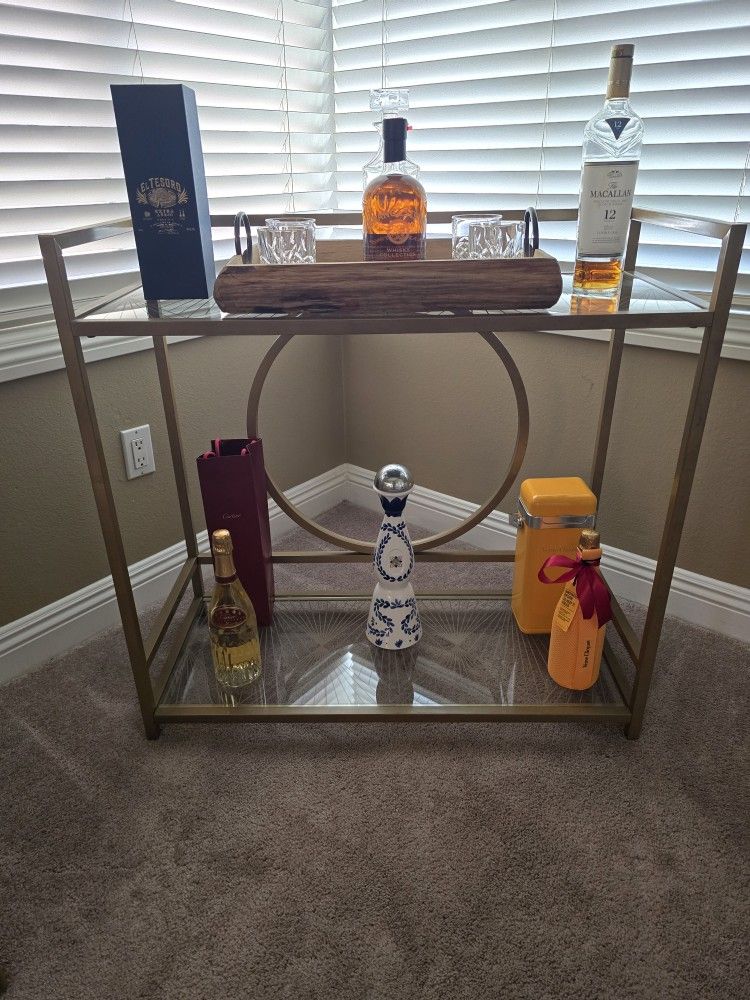 Metal and Glass Bar Cart Gold Finish