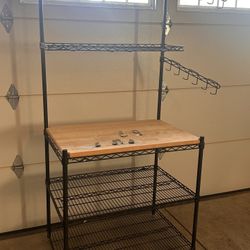 Kitchen Bakers Rack , Kitchen Microwave Stand with cutting board and pot hanger