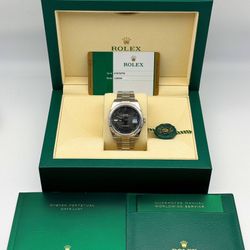 2019 Rolex Datejust 41mm stainless steel oyster bracelet 18k white gold fluted bezel Roman Numeral Wimbledon dial 126334 watch box card booklets tag F