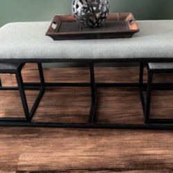 New Coffee Table with Nesting Stools Grey and Black