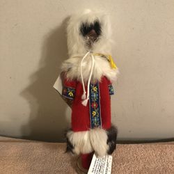Eskimo Doll J & H Sales Of Alaska #11-34 Genuine Rabbit Fur Trim 11” Doll NWT