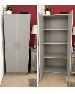 Modern Gray Storage Cabinet with Shelves – Excellent Condition