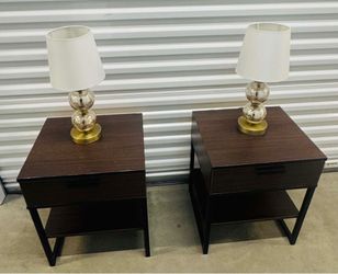 Set of 2  Wood Herringbone Nightstands Brown $100  Two table light both $25