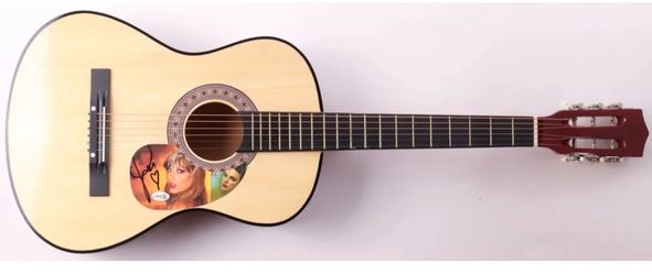 TAYLOR SWIFT SIGNED BLONDE ACOUSTIC GUITAR WITH "TLOAS" INSERT PICKGUARD (JSA)