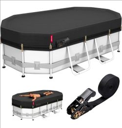 Oval Pool Cover,Windproof Ratchet Straps&Thick Fabric