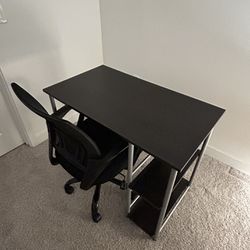 BROWN DESK AND CHAIR