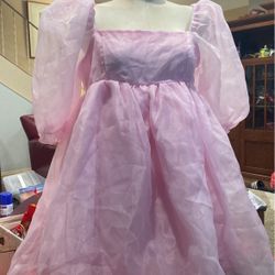 Womens Puff Sleeve Tulle Princess Mini Dress Puffy Square Neck A Line Casual Mesh Swing Fairy Party Dresses
