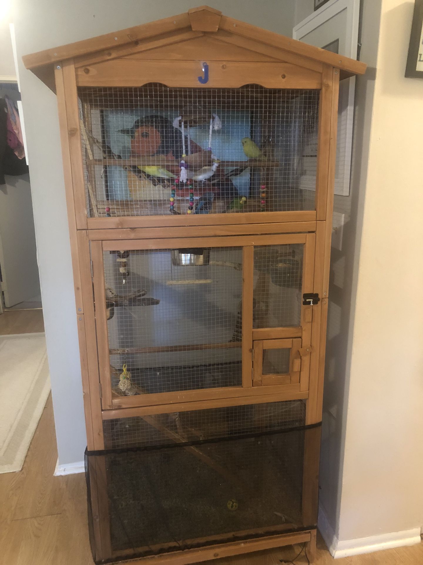 Large Bird Cage With 6 Parakeets 