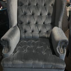 Holiday Deal: Two Beautiful Vintage Wingback Blue Velvet Chairs. 