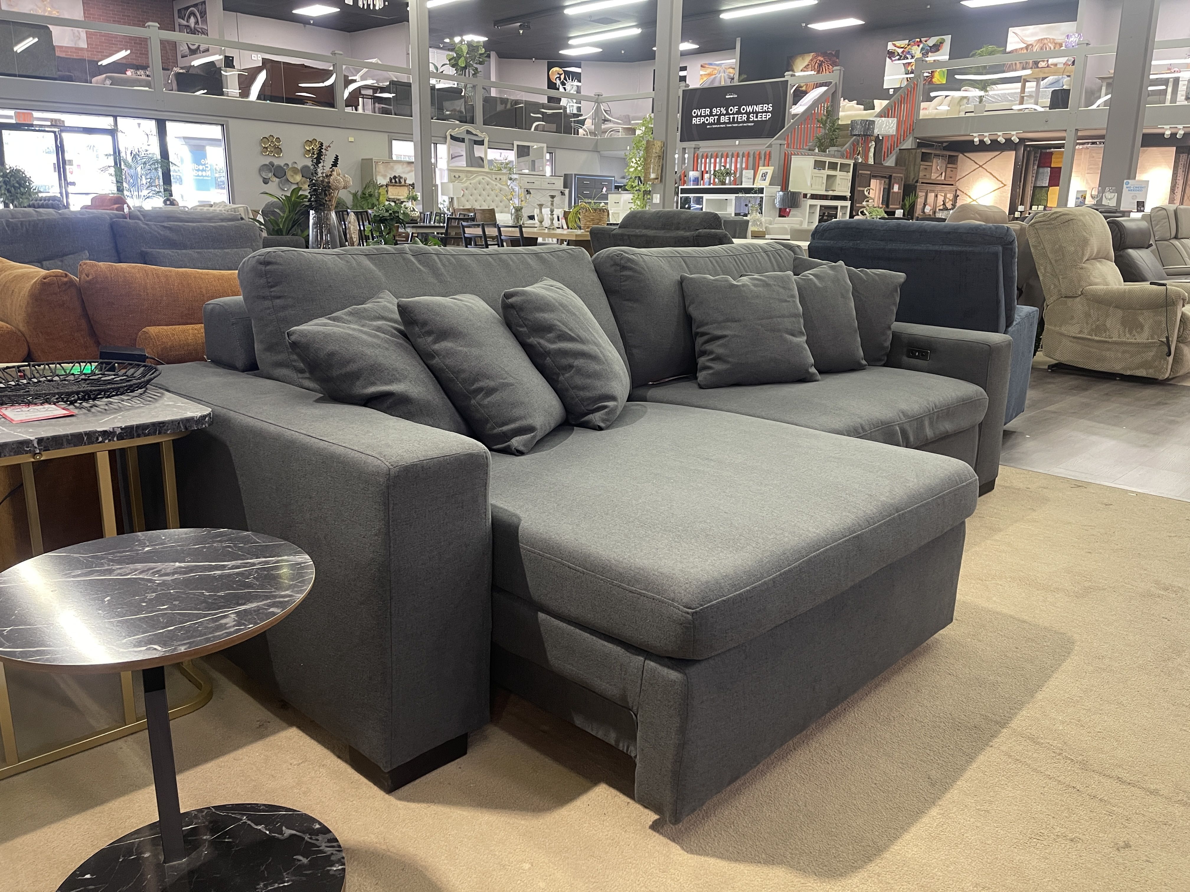 Cecil Dark Gray Linen 2-Piece Power Double Slider Chaise Sectional