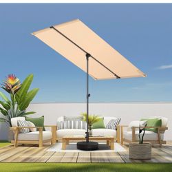 6x4ft Outdoor Balcony Umbrella - Flat Porch Pool Patio Umbrella Rectangular Canopy Shade UPF50+ UV Protection 360° Rotating & Tilting All An