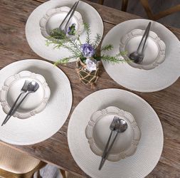 New Set of 8 Round Braided Placemats Place Mats for Dining Table Woven Washable Non-Slip White