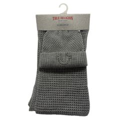 True Religion Hat Scarf Set Grey Silver One Size Warm Glitter Gem Knitted NEW