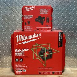 Milwaukee M12 3 Plane Laser Level 3632-21 And Wireless Alignment Base 48-35-1314
