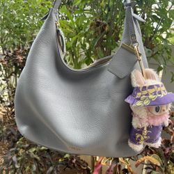 DNKY Gray Leather Hobo 