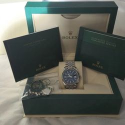 Rolex 126200 Datejust 36 Blue Baton Dial Jubilee Bracelet Full Set Watch