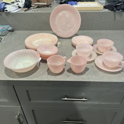 Fire King Pink Swirl Dish Set 21 Piece 