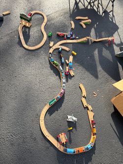 Wooden track with trains