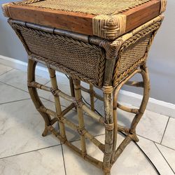 Vintage bamboo Rattan Accent Table With Built In Serving Tray