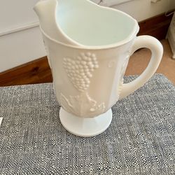 Colony Harvest Grape and Leaf  Vintage Milk Glass Pitcher