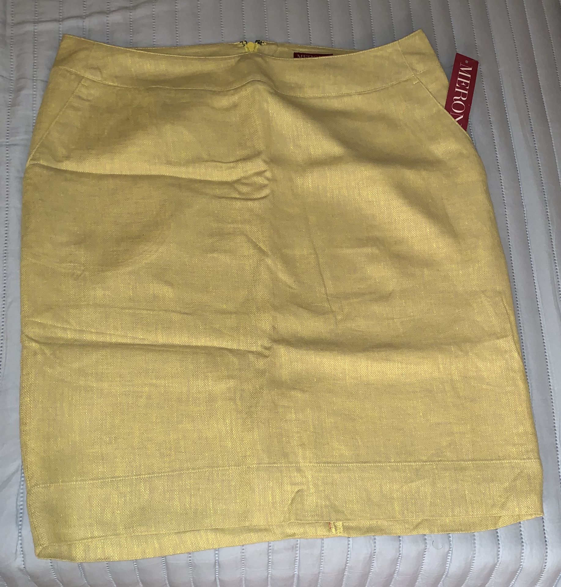 Citrine Color Linen Blend Pencil Skirt