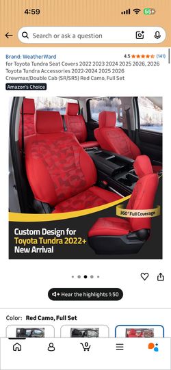 WeatherWard Red Camo Full Set Seat Covers Toyota Tundra 2022+ Crewmax/Double Cab