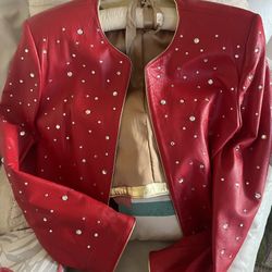 All Leather Red N Gold Ladies Bolero Jacket