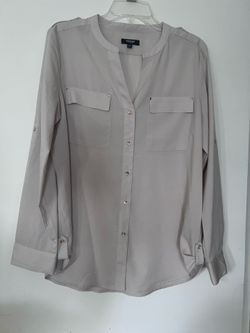 PREMISE STUDIO Womens Long Sleeve Button Down Blouse with Pockets