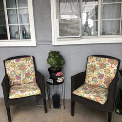 Patio Set. Two Comfortable Wicker Chairs Alone $45.00.  If You Like To Add The Used Cushions they Are $15.00