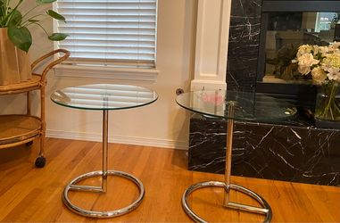 Pair of two CB2 tubular chrome side tables