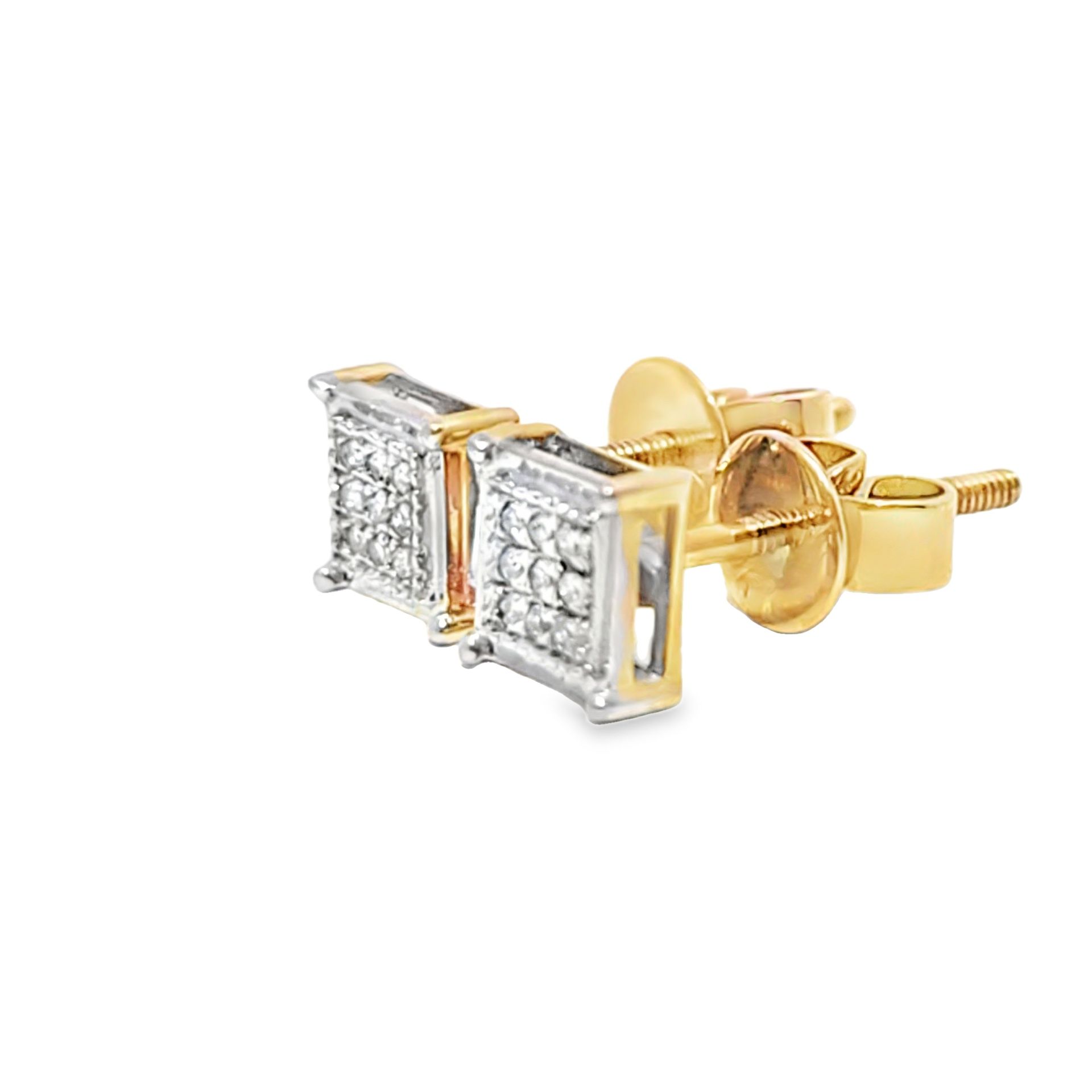 10k Yellow Gold Diamond Earrings with Square Cut Diamonds 1/4 ctw