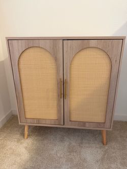 Boho Rattan Cabinet with Gold Handles