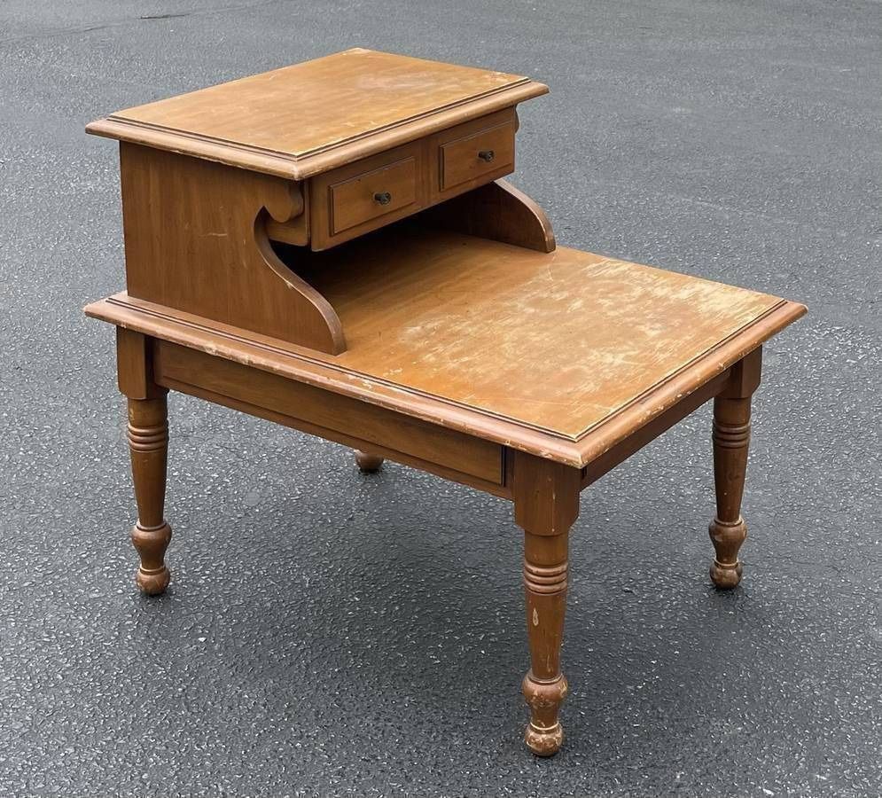 Vintage Wood Sumter 2 Tier 1 Drawer Step End Side Table