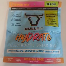 BullFit Hydrate Electrolyte Drink Mix Tropical Pack 16 Slap Packs